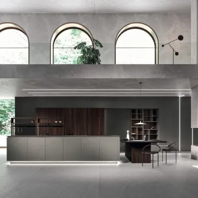 Cucina Design lineare Way Materia 01 in gres porcellanato effetto calce tortora di Snaidero