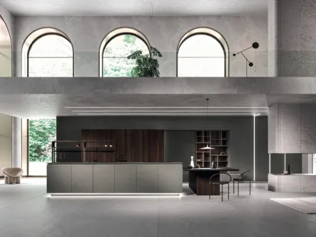 Cucina Design lineare Way Materia 01 in gres porcellanato effetto calce tortora di Snaidero