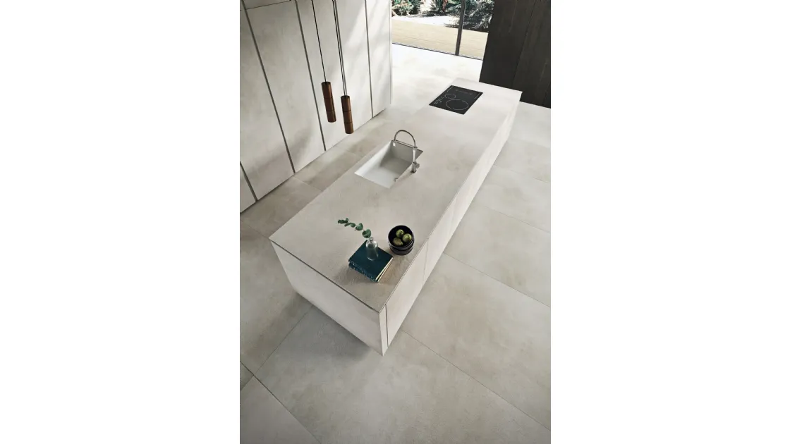 Cucina Design lineare Way Materia 01 in ceramica gres effetto calce di Snaidero