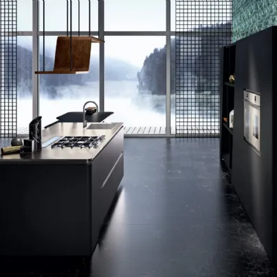 Cucina Design con isola Vision 01 in laccato nero di Snaidero