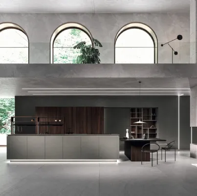 Cucina Design con isola Way Materia Calce Tortora e Rovere di Snaidero