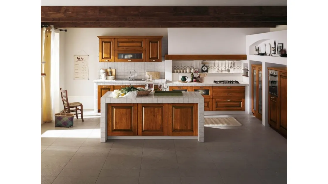 Cucina in Muratura lineare in legno con top e fianchi in ceramica Castellana di Ar-Tre