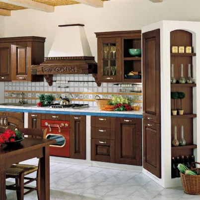 Cucina lineare in Muratura con ante in legno Paesana 02 di Ar-Tre