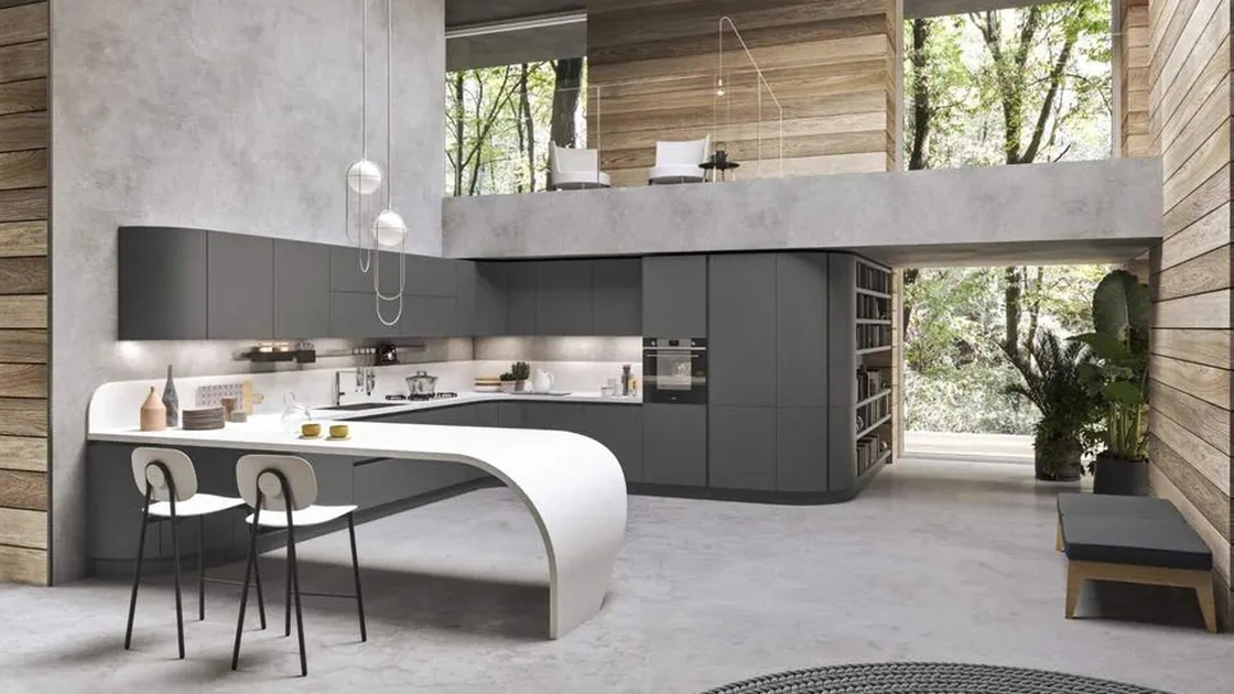 Cucina Moderna con penisola Progetto Sistema Laccato 04 di Ar-Tre