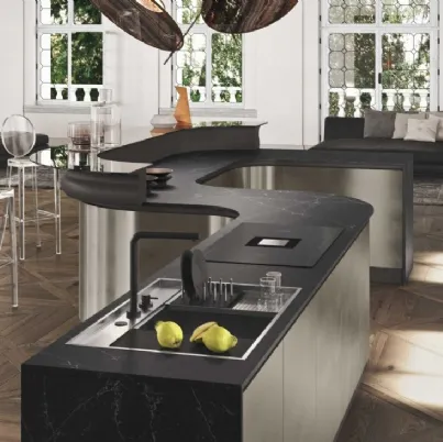 Cucina Moderna lineare a serpentina in laccato metallico Venezia Ar-Tre