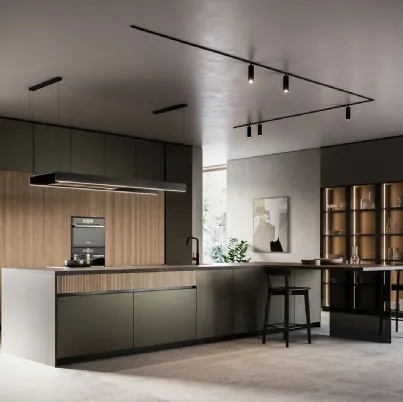 Cucina Moderna Asia con isola e penisola in laccato opaco e legno di Arredo3