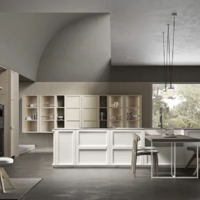 Cucina Moderna lineare in legno laccato opaco dai colori chiari Eclettica 05 di Scandola