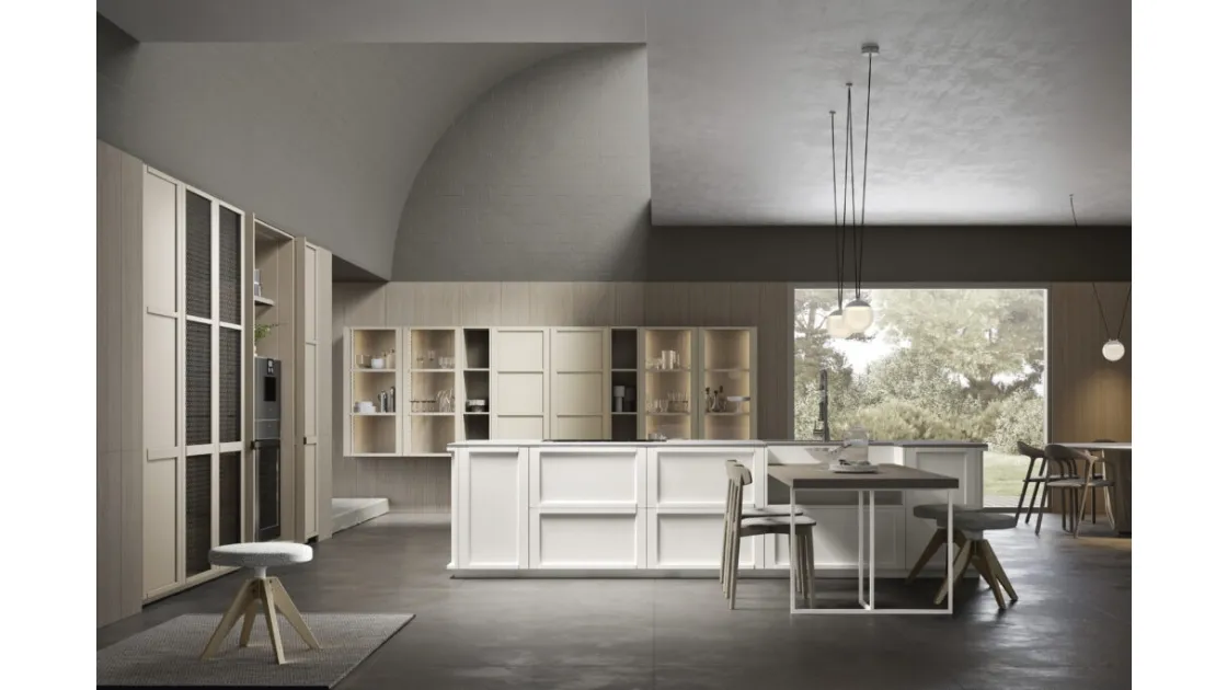 Cucina Moderna lineare in legno laccato opaco dai colori chiari Eclettica 05 di Scandola