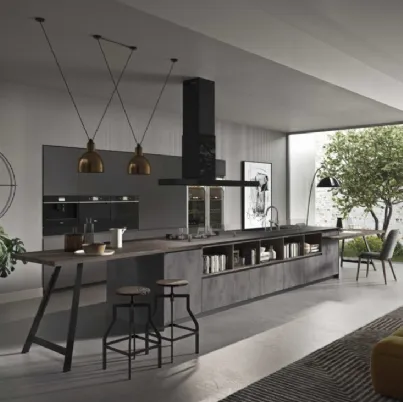 Cucina Moderna lineare in finitura pietra antracite e noce ardesia Fly Evo 06 di Ar-Tre