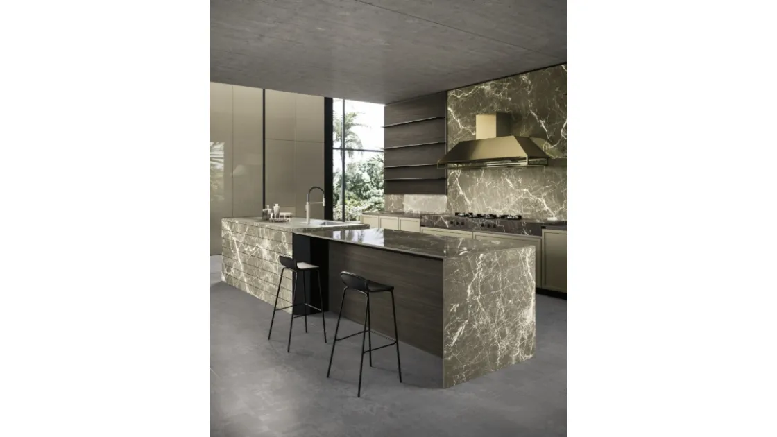Cucina Moderna con isola Frame 04 in laccato e gres di Snaidero