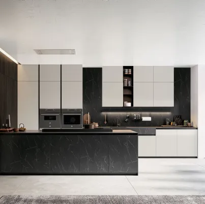 Cucina Moderna Glass 2 0 03 con penisola di Arredo3