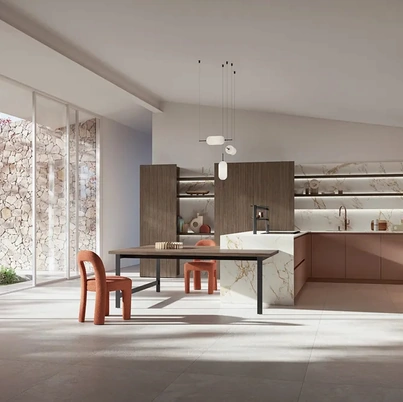 Cucina Moderna con penisola I Naturali 03 in laccato e legno di Ar-Tre