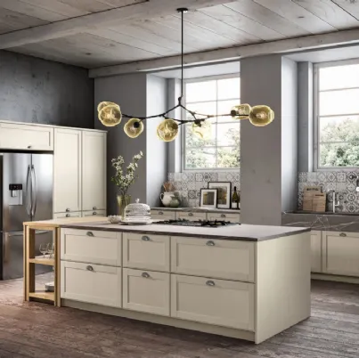 Cucina Moderna con isola in legno laccato Bianco Maestrale M09 di Scandola