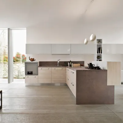 Cucina Moderna angolare in finitura legno e laccato Mito di Ar-Tre