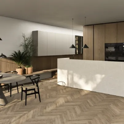 Cucina Moderna con isola Principio in legno e gres di Snaidero