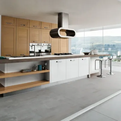 Cucina Moderna lineare in rovere e laccato lucido Sistema Legno di Ar-Tre