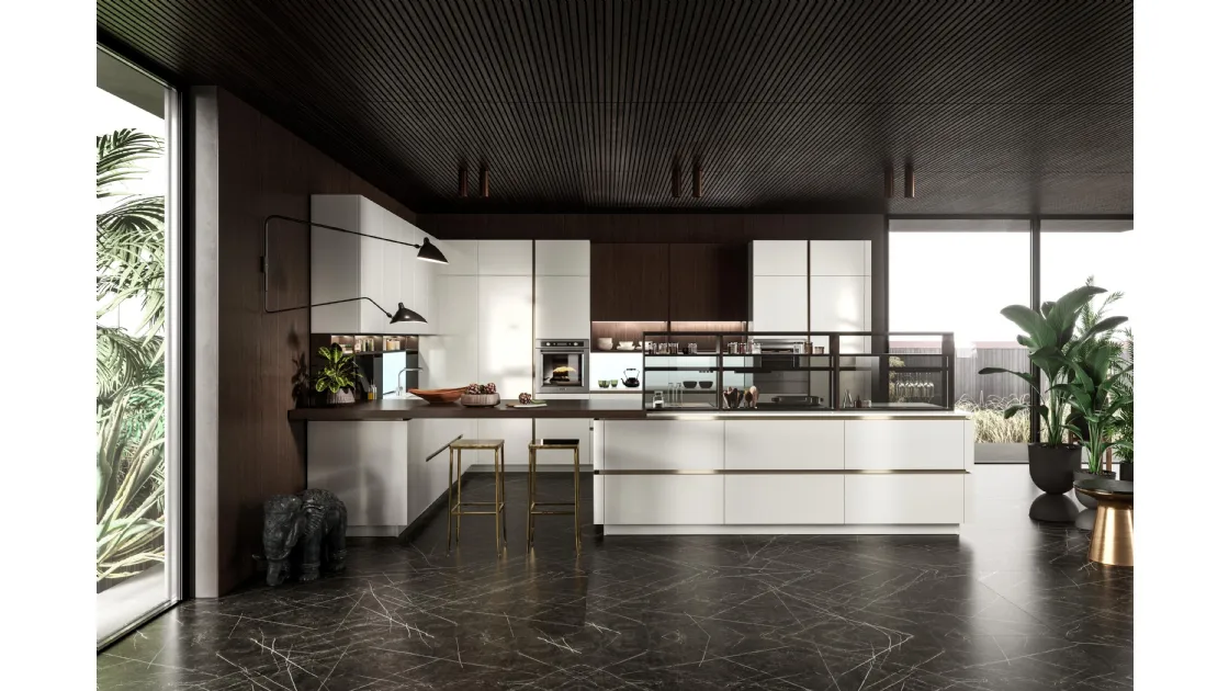 Cucina Moderna con penisola Link in laccato di Snaidero