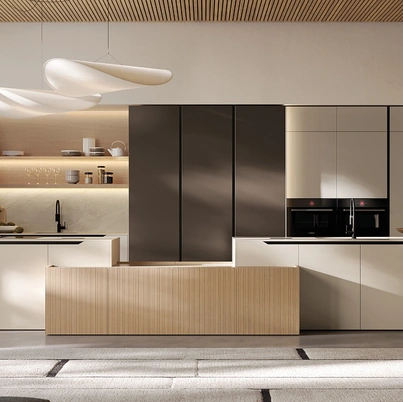 Cucina Moderna in laccato e impiallacciato con isola Time di Arredo3