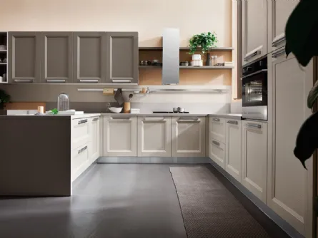 Cucina Moderna angolare in laccato opaco corda e fumo di Londra Vela Pavia di Ar-Tre