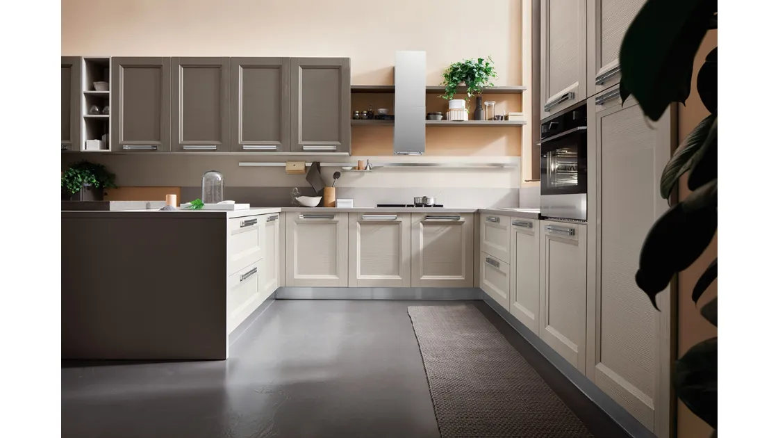 Cucina Moderna angolare in laccato opaco corda e fumo di Londra Vela Pavia di Ar-Tre