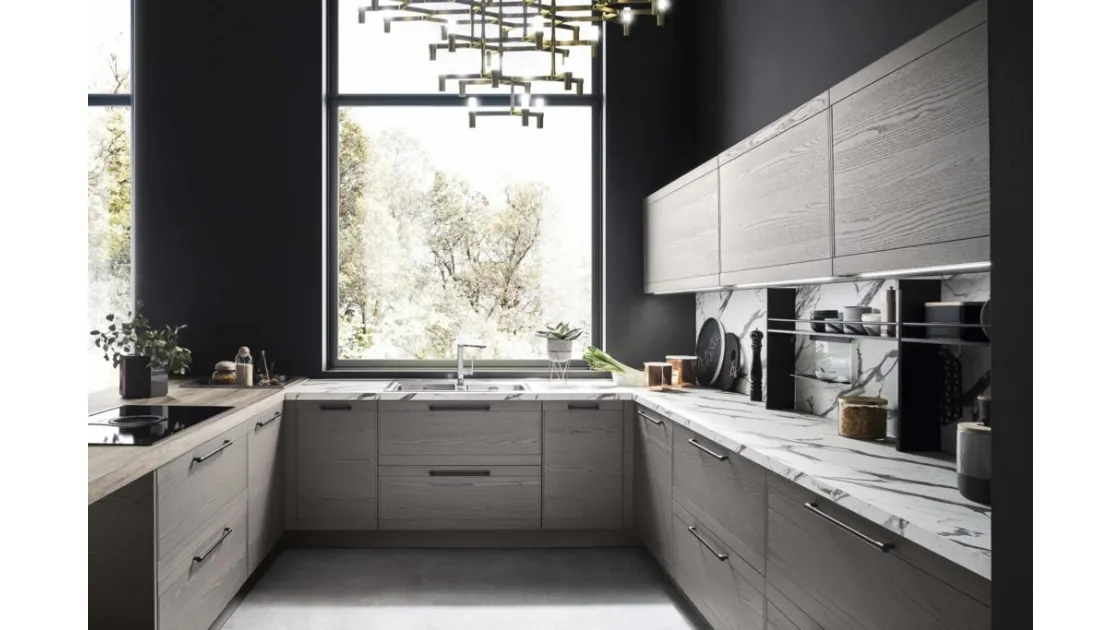 Cucina Moderna angolare in laccato platino Zoe Evolution 04 di Ar-Tre