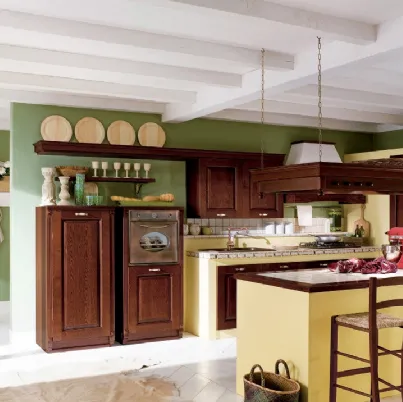 Cucina in muratura lineare in legno Paesana 01 di Ar-Tre